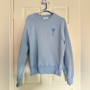Ami Alexandre Mattiussi Light Blue Crewneck Sweatshirt with Heart A Logo
